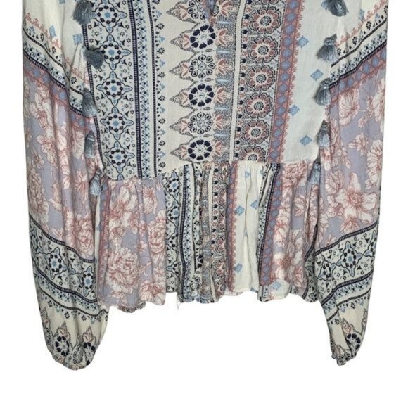 American Eagle XS Boho Floral Patchwork Peasant Blouse Long Sleeve - Picture 9 of 12